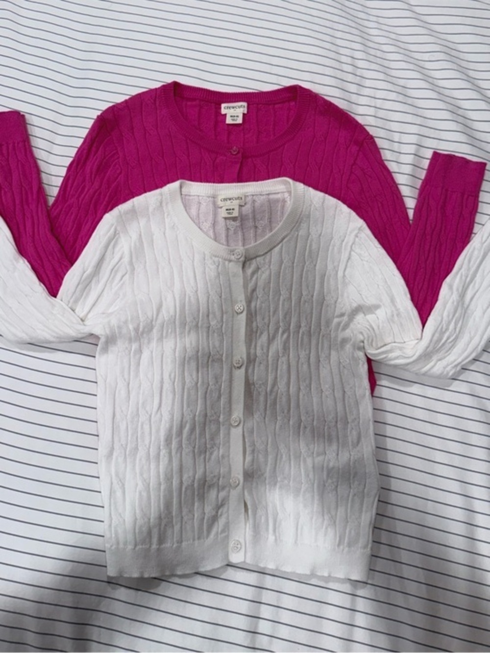 Crewcuts Girls 100% Cotton Cable Knit Cardigans in White and Fuchsia size 8-9